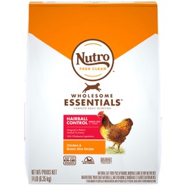 NUTRO WHOLESOME ESSENTIALS Adult Hairball Control Natural Dry Cat Food Farm-Raised Chicken & Brown Rice Recipe, 14 lb. Bag