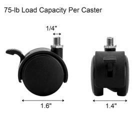Tosnail 12 Pack Plastic Caster Wheels with Brake, Threaded Mounting Wheels for Plant Caddy Plant Stand - Black