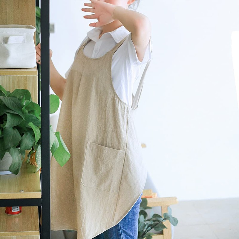 Glorlliant Apron Cotton Linen Soft Japanese Style Kitchen Apron with