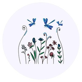 24 x 40mm Round 'Dragonflies in Wildflowers' Stickers (SK00071113)