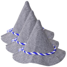 TE-Trend Pack of 3 Seppelhut Felt Hat – Blue/White Cord, Ideal for Oktoberfest, Folk Festivals, Wiesn, Huttengaudi, Costume Hat as Men's Outfit, Grey
