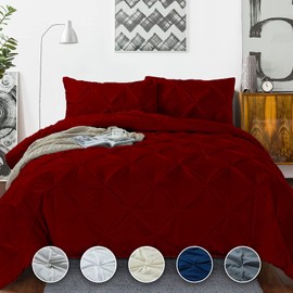 Crown Collection Luxuriate Hotel 1000-TC Hypoallergenic Ultra Soft Design 100% Egyptian Cotton Pinch Plated Duvet Cover with Zipper Colser & 2pcs Pillow Case Set (Full/Full XL/Queen 90X90, Burgundy)