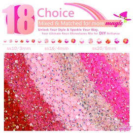 qiipii 6 Bags Colorful Rose & Pink Series Resin Rhinestones for Bedazzling Crafting 3mm 4mm 5mm Mix Flatback Stones Gems Diamonds for Nails Face Eyes Makeup DIY Crafts Tumblers Bottles Clothes Shoes