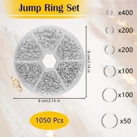 Jump Rings Stainless Steel Jump Rings Silver 3-8 mm, Split Rings Jewellery Making, 1050 Pieces Metal Jump Rings Set, Repair Chain Rings Jewellery, DIY Jump Rings for Necklace Bracelets (Silver)