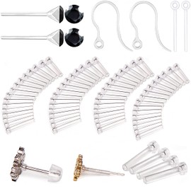 108 fundas de silicona para arete de alergia para orejas sensibles con 6 tamaños de mangas antialérgicas y circonitas, postes y ganchos y respaldos de aretes (negro)