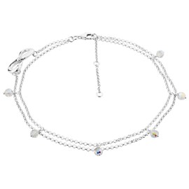 Nenalina 281002-051 Women's Ankle Bracelet Silver Fashion Double Row with Infinity Symbol and Glass Crystals, Adjustable Ankle Bracelet for Women and Girls, Length 23-27 cm, 925 Sterling Silver,