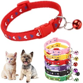 Cat Collar with Bell,Love Pattern Cat Collar Girl Cute Fancy Boys Puppy Collar with Bells for XXS XS Tiny Little Kitten Pet (Red, Neck 7-12")