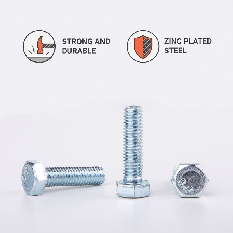 Marcopol Pack of 50 DIN 933 Steel Hexagon Screws M8