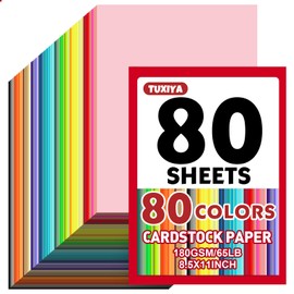 TUXIYA 80 Sheets 8.5" X 11" Colored Cardstock, 80 Colors Card Stock