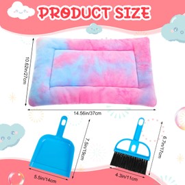 Tudomro 4 Pcs Guinea Pig Bed Mats with Cleaning Dustpan Brush 15"x11" Bunny Fleece Bedding Pads Tie Dyed Small Animal Sleeping Accessories for Rabbit Hamster Squirrel Hedgehog Chinchilla Ferret