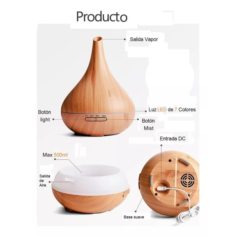 FUTUREM Humificador Difusor Aroma De 500ml Led Madera + 12