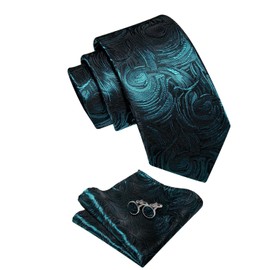 YourTies Teal Floral Ties and Pocket Square Set Silk Mens Ties Formal Business Wedding Party Designer