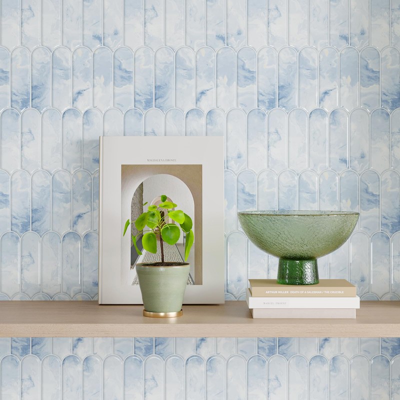 CHIHUT 6 Sheets Blue and White Marble Gradient Picket Shaped