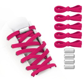 YELARXI No Tie Shoelaces Tieless Elastic Shoe Laces, 39" with 4 Metal Locks Buckles Silver Fit for Adults Sneakers Canvas Shoes (5Pcs, Rose Red)