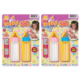 JA-RU Magic Baby Doll Bottles (4 Pack) - Milk and Juice Bottles, Baby Doll Accessories