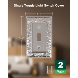 TREEWELL 2-Pack Single Toggle Light Switch Cover Plate, Paisley Pattern Decorative Switch Plate Covers, Satin Nickel 1 Gang Metal Wall Plate, Corrosion Resistant