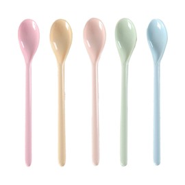 Pack of 5 plastic spoons, long spoons, plastic egg spoons, long plastic, colourful, plastic spoon, melamine ice cream spoon, colour long jam spoon, soup spoon, shatterproof, colourful, dessert coffee
