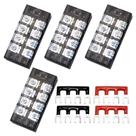MEETOOT 4PCS 4 Positions Dual Row 600V 25A Screw Terminal Strip Blocks with Cover + 4PCS 4 Positions 15A Terminal Barrier Strips