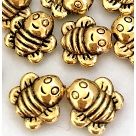 DeDa Gemstone Beads 20 Antique Gold Pewter Honey Bee Happy Face Beads 8mm
