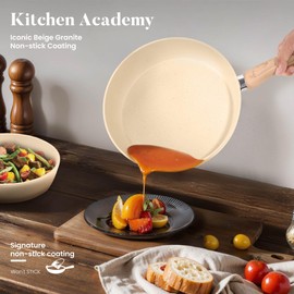 Kitchen Academy 12-Piece Induction Cookware Set, Nonstick Granite Pots and Pans in Beige