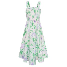 GRACE KARIN Girl Floral Maxi Dress Wide Elastic Straps Smocked Midi Spring Summer Party Dress Size 7-8,Green Floral