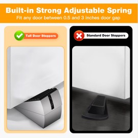 BINFEW 2 Pack Heavy Duty Metal Door Stop, Strongest Large Adjustable Spring Door Stopper Up to 3 inch Tall, Door Stoppers for Bottom of Door, Silver Rubber Door Wedge for Any Heavy Doors
