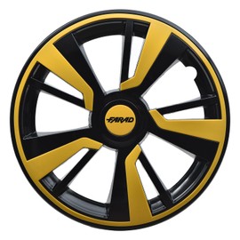 OMAC - Black with Yellow Hub Caps 15 Inch Set of 4, Tapas para Rines 15, Premium Wheel Covers 15 Inch, R15 Rim Cover Set, Snap On Durable Car Replacement Exterior Accessories