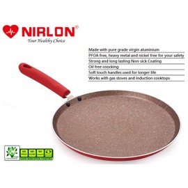 Nirlon Red Stone Induction and Gas Compatible Non Stick Aluminium 2 Piece Cookware Set [1 Flat Roti Tawa 26cm|1 Fry Pan 24cm - 1.5 Liter]