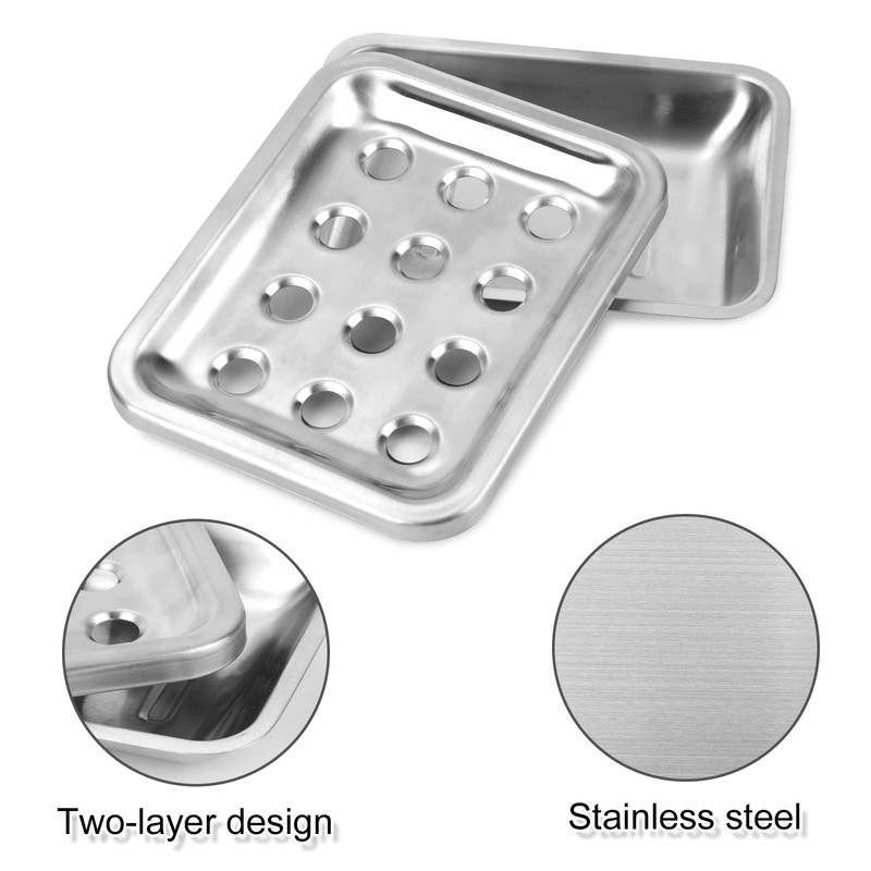 Soap Dish with Draining Tray, Double layer Stainless Steel Soap
