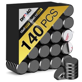 DIYMAG Strong Magnets 140Pcs 0.6x0.12Inch Fridge Refrigerator Magnet for Crafts with Adhesive Backing Magnetic Small Black Button Ceramic Circle Craft Round Heavy Duty Adhesive Neodymium Whiteboard