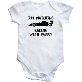 Hippowarehouse Shhh. I'm Watching Racing with Daddy!! Baby Vest Bodysuit (Short Sleeve) Boys Girls White