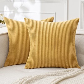 MIULEE Pack of 2 Corduroy Soft Soild Decorative Square Throw Pillow Covers Cushion Cases Pillowcases for Sofa Bedroom Car 20 x 20 Inch 50 x 50 Cm Gold