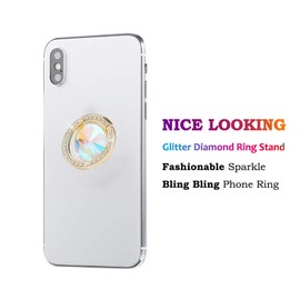 Glitter Bling Bling Phone Ring Holder,Sparkle Phone Ring Artificial Diamond Kickstand,Rhinestone Cell Phone Finger Ring Grip for Girls Women for Almost All Phones,Pad(Gold)