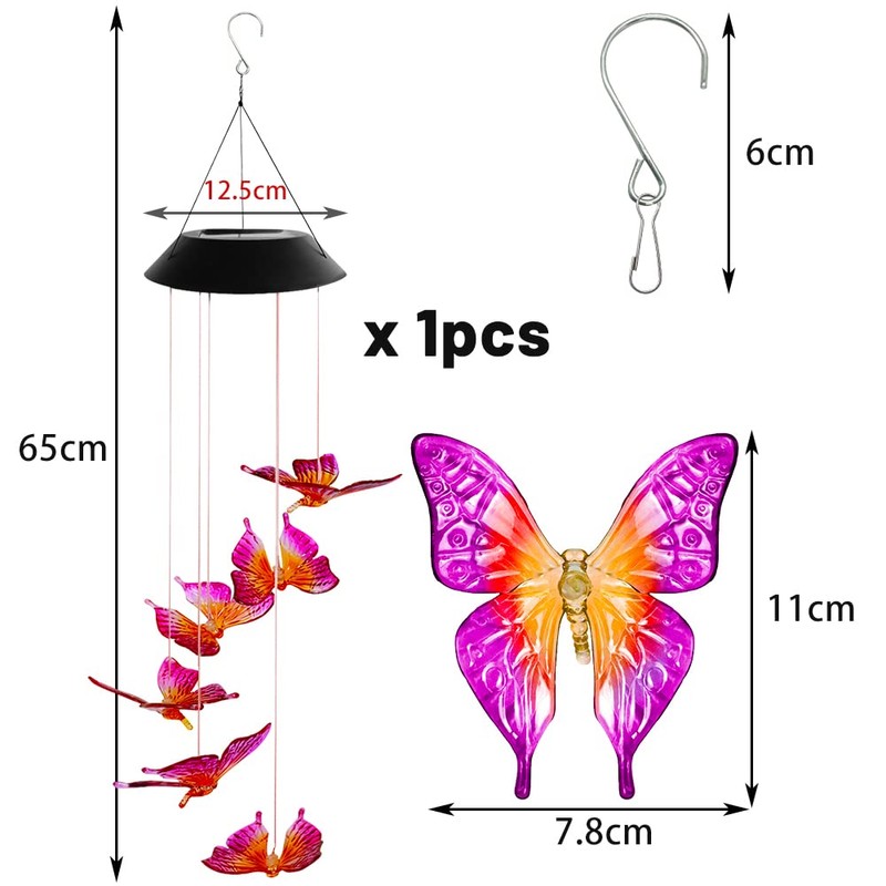 Taozoey Solar Wind Chime, LED Solar Wind Chimes Light, Butterfly