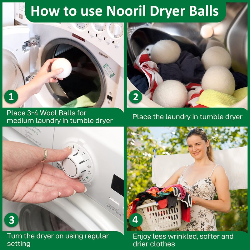 Nooril Tumble Dryer Balls Pack of 4 - Handmade Reusable