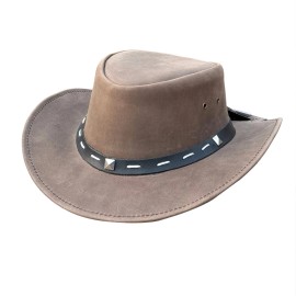 Lesa Collection Unisex Vintage Leather Cowboy Hat with Barrie Leather Band - X-Large