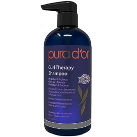PURA D'OR Curl Therapy Shampoo for Curly, Wavy or Frizzy Hair, Improves Shine, Definition & Bounce, Gentle Sulfate Free Formula Infused with Natural &
