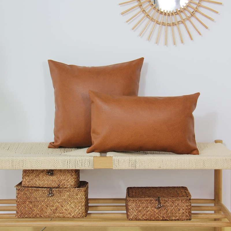 JOJUSIS Modern Leather Throw Pillow Covers for Couch Sofa Bed