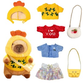 Afenau Capybara Plush Toy, 25 cm Capybara Cuddly Toy with Clothes and Backpacks, Snackles Capybara, Water Pig Cuddly Toy for Children's Toys, Birthday Gifts, Home Decoration (8 Pieces)