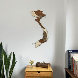 Multilayered 3D Wooden Map of Vietnam Country Wall Art Decor for Living Room, Kitchen, Office Unique Gift for Travelers (29.5 x 14.6 inches | 75 x 37 cm)