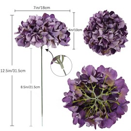 IPOPU Vintage Purple Hydrangea Large Silk Flowers 10pcs Purple Hydrangea Artificial Flowers Purple Fake Flowers for Vintage Wedding Decoration Silk Flower Baby Shower Centerpieces (Vintage Purple)