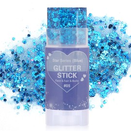 Paminify Blue Body Glitter Stick, Chunky Sequins Glitter Rave Singer Concert Outfits for Kids and Women,Body Paint for Hair Eye Clavicle,Waterproof Shimmer Accessories for Parties & Events