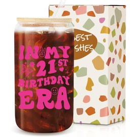 21st Birthday Gifts for Women,21st Birthday Gifts for Her Glass Cup In My 21st Birthday Era -Birthday Cup For Women Idea Birthday Gift For Women, Friends, Co-Worker - 16 Oz Coffee Glass (21st cup)