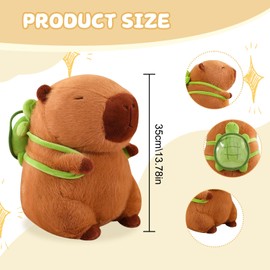 Capybara Plush Toy, 35 cm Cute Capybara Cuddly Toy, Capybara with Turtle Backpack, Capybara Plushie Dolls, Water Pig Plush Toy, Capybara Plush Toy Gift for Girls Boys
