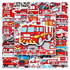 SUNYOVIME Fire Brigade Stickers, Pack of 50 Fire Engine Sticker Set, Waterproof Vinyl Vehicle Reward Stickers for Car, Laptop, Computer, Skateboard, Water Bottles, Suitcase, Bicycle, Motorcycle
