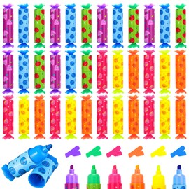 MOTIBACK Pack of 36 Mini Highlighters, Candy Textliner Pens for Children, Mini Candy Shaped Highlighters, Funny Pens for Gifts, Party, Birthday, School, Party Bag Fillings, 6 Colours (36)