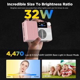 Amaran Ace 25c Pocket RGBWW LED Light, Boost Mode Up to 32W, Full-Color Mini Video Light (2,300-10,000K), 1,500 Lux@1m at 5,600K, 4500mAh Battery with PD Fast Charging for Mobile Creators (Pink)