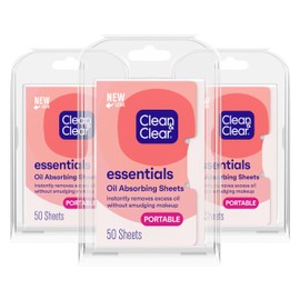 Clean & Clear Essentials Oil Absorbing Sheets, Portable Blotting Papers for Shine Control on the Face & Nose, Blotting Sheets Instantly Remove Excess Oil Without Smudging Makeup, 3 Pack