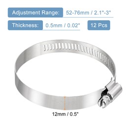 uxcell 12 Pcs Hose Clamps, Stainless Steel 2-1/16"- 3"(52-76mm) Adjustable Worm Gear Drive Hose Clamps Pipe Clamp for Plumbing Dishwasher Automotive Washing Machine, Silver