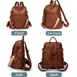 Mxaeyr Women's Fashion Backpacks,Waterproof PU Leather Ruckpack for Ladies,Travel Rucksack,Multi-Pocket Purse Handbag Daypack,Brown